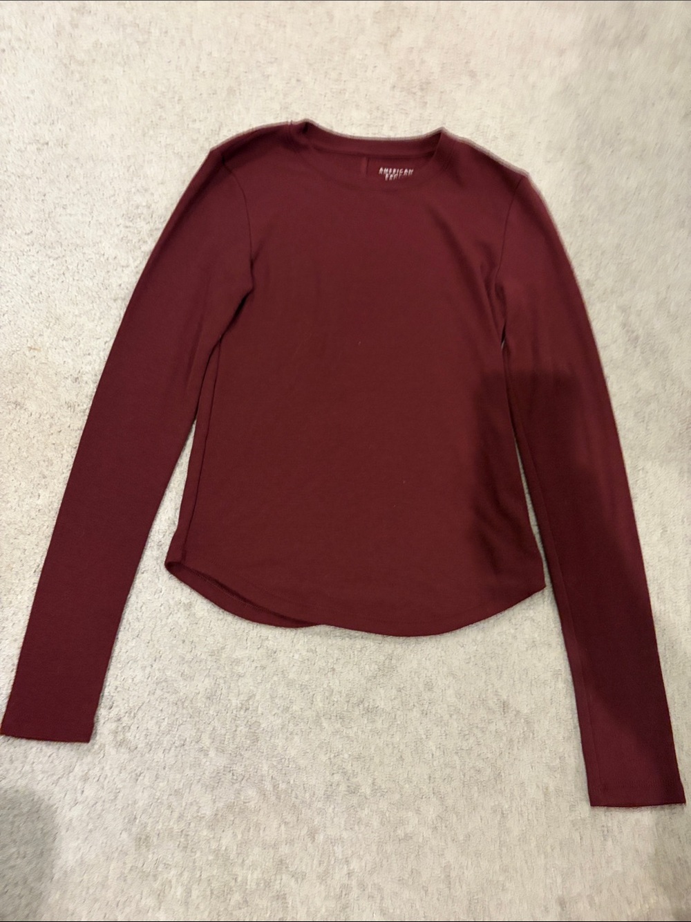 American Eagle Outfitters Long Sleeve Crewneck Top in Burgundy